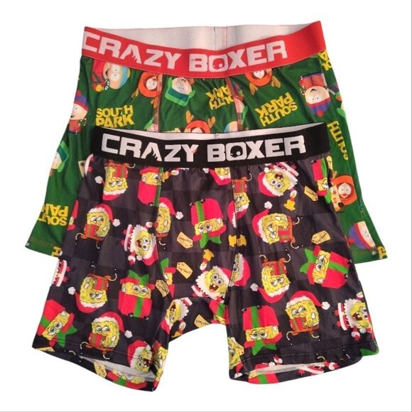 Crazy Boxer 2 Pairs SpongeBob And South Park Christmas Boxer Briefs Large - Picture 1 of 15